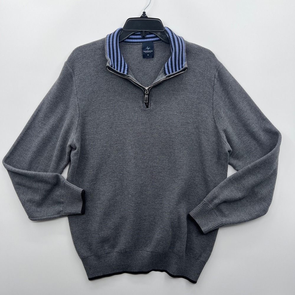 Tailorbyrd‎ Collection Mens XL 1/4 Zip Sweater Gray Cotton Textured